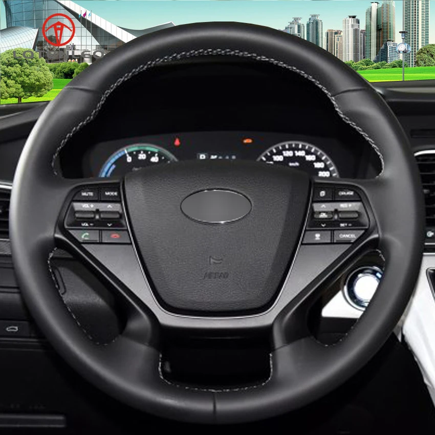 LQTENLEO черная искусственная кожа ручная прошитая крышка рулевого колеса автомобиля для hyundai Sonata 9(4 спицы