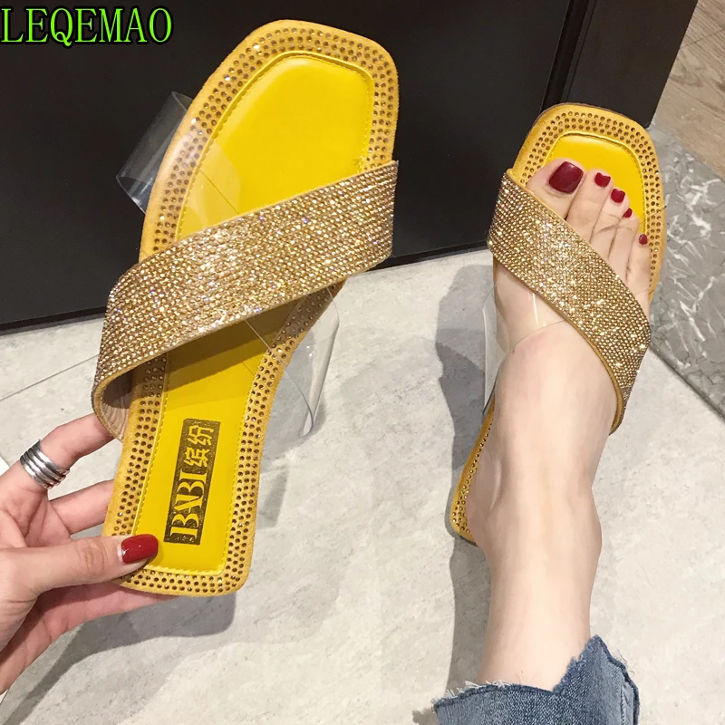 

PVC Transparent Sandals Clear Shoes Low Heel Crystal Slippers Casual Slides Beach Comfortable Women Jelly 2019 Summer