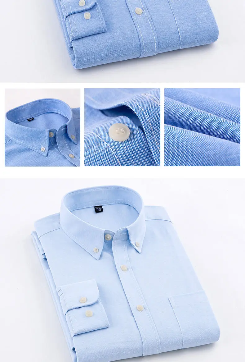 8Colors Plain Shirts Men Long Sleeve Casual Autumn Spring Cotton Oxford Denim Male Shirts Plus size M-5XL Solid Muls Brand Cloth-2
