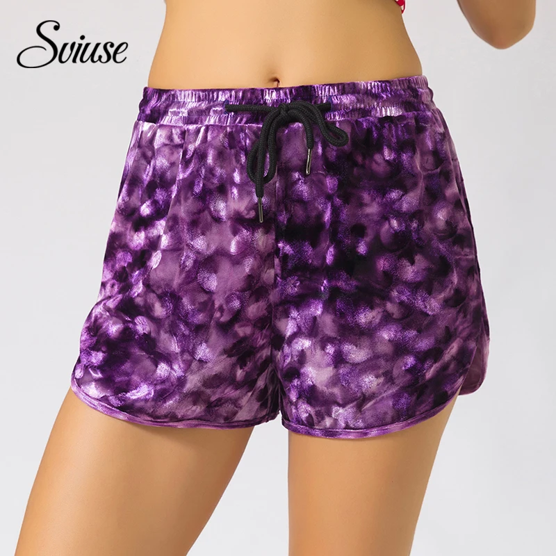 Autumn Winter Ladies Purple Velvet Shorts Elastic Waist Sexy Bandage