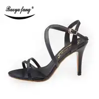 BaoYaFang black/Nude color high Heels Sandals fashion sandals Women Summer thin ladies shoes heel sandalsfor woman