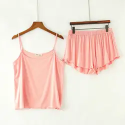 Модные женские пижамы Babydoll ночная рубашка топ шорты Pjs 2 шт Ночная одежда летняя мягкая одноцветная одежда для сна наборы