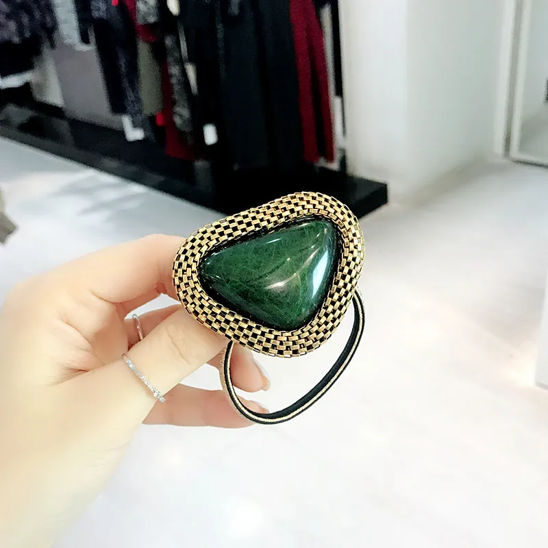 Triangle metal hair rope rubber band color retro hair ring head rope flowers chic elastic hair band fashion hair accessories gum