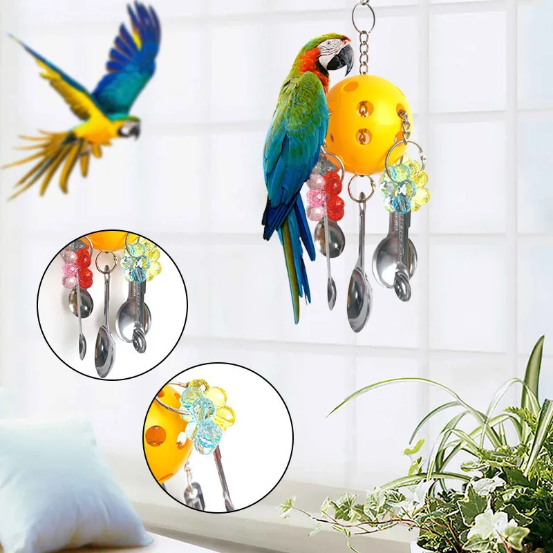 

Parrot Bird Toys Plastic Ball Acrylic Metal Biting Toy Strings Pet Small Birds Cockatiel Parrot Toys Accessories Cage Decor