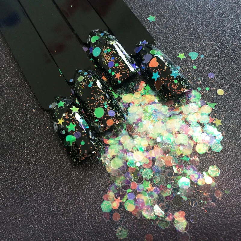 

1 Jar MIX SEQUINS Mermaid Rainbow Circle Star Triangle Hexagon Glitters Creative 3D Nail Art Decoration Mix Size FUN DIY