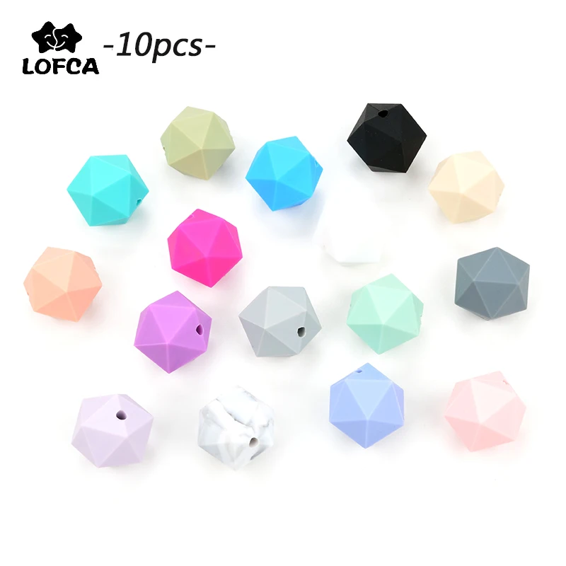 

LOFCA 10pcs/lot Silicone Icosahedron Beads Baby Teether BPA Free Cartoon Baby Toy Chew Loose Beads Silicone DIY Necklace Jewelry