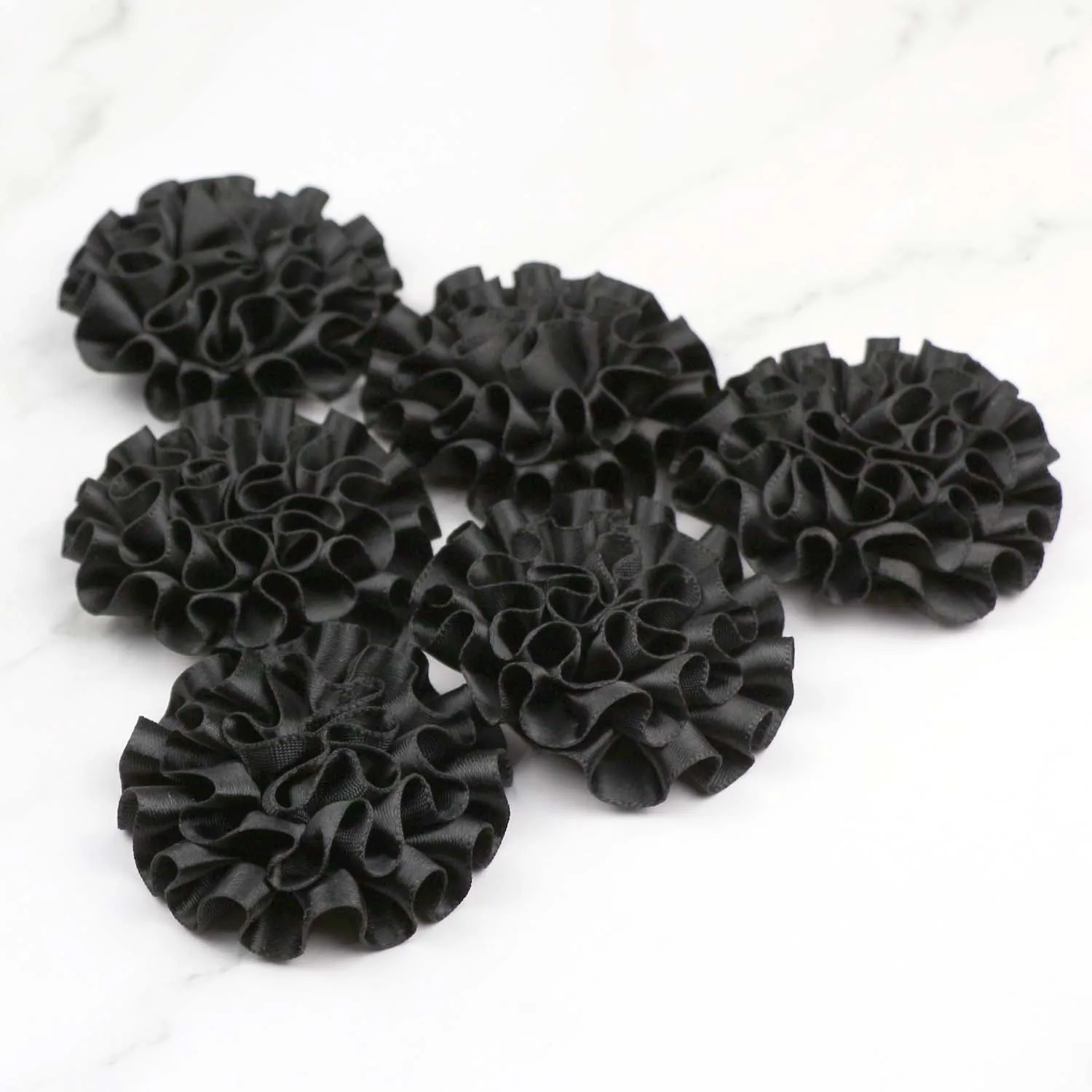 

12Pcs 5cm Black Satin Ribbon Fabric Flowers Applique Craft Wedding Decoration Hair Accessories Ribbon Peony Flower DIY Headband