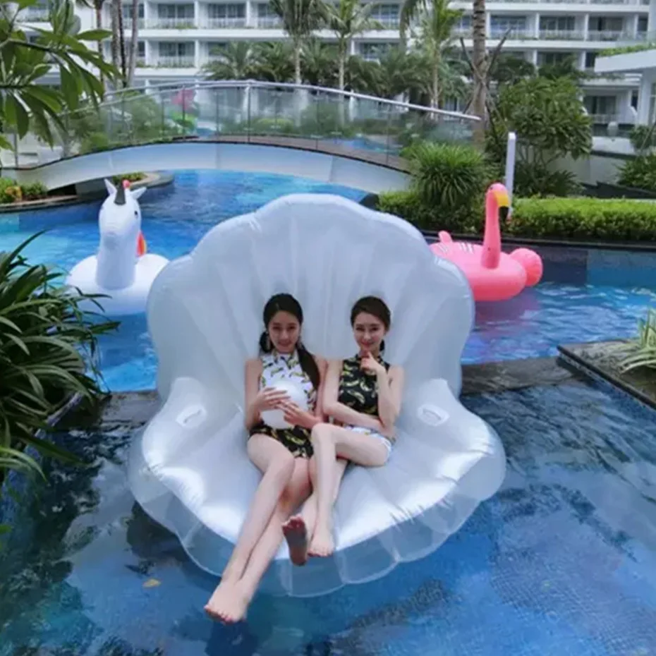 

Giant Adults Giant Pool Float Pearl Scallops White Inflatable Shell Floating Mattress Lounger Pearl Ball Floating Beach Chair