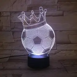 Корона Футбол акриловая 3D Голограмма лампа 7 цветов Изменение ночник детский сенсорный переключатель цветные огни светодио дный LED USB