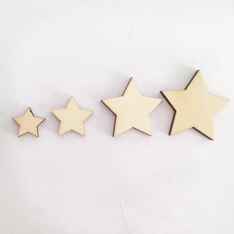100 шт Необработанные деревянные звезды разных размеров для рукоделия, украшения для скрапбукинга, дня рождения, свадьбы, Рождества
