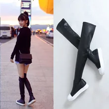 Koovan/женские ботфорты; Новинка года; милая обувь для девочек; женские ботинки; кожаная эластичная повседневная обувь на плоской подошве для отдыха; обувь для учащихся