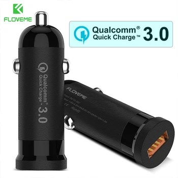 FLOVEME QC3.0 Fast USB Car Charger For iPhone Samsung Xiaomi Car Charger Quick Charge 3.0 LED Car-charger Adapter Phone Chargers