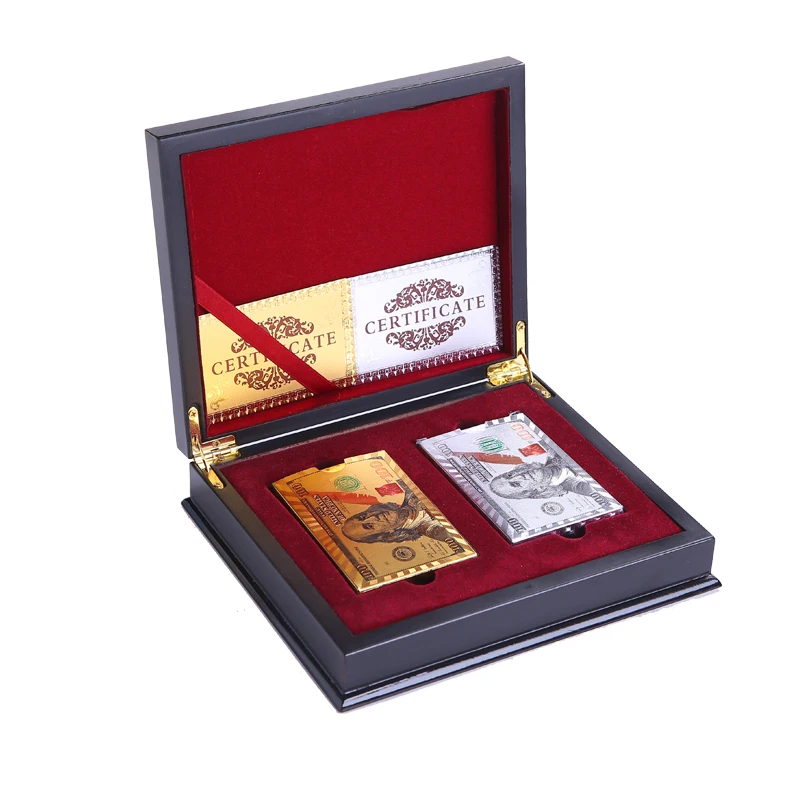 2 комплекта водонепроницаемые ПВХ пластиковые игральные карты упакованы в подарочную деревянную коробку золотые покерные карты игры высокого качества Игральные карты покер