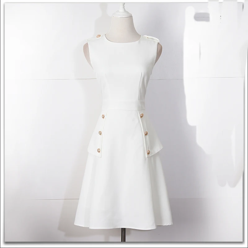 Платье трапеция без рукавов на пуговицах|solid dress|a-line dressdress buttons |