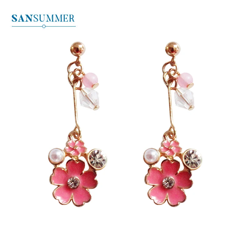 

SANSUMMER Flower Earrings Jewelry 2019 Fashion Trendy Women Pearl Drop Earring Lovely Metal Long Dangle Earring Accessories 6051