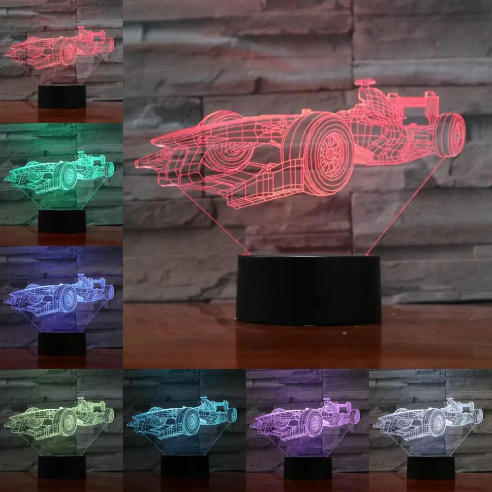 VCity Racing Car Vehicle 3D Lamp Night Light LED Bulb Multi-color Flashlight Flash Fade Best Gifts For Kids Home Decor Bedside | Освещение