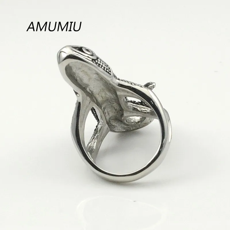 AMUMIU Модные мужские кольца 316L ювелирные изделия из нержавеющей стали мужские кольца винтажные подростковые ящерицы HZR028