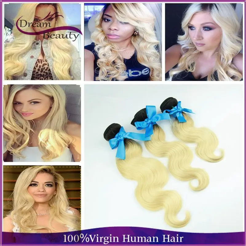 613 Blonde Virgin Hair 3 Bundles Dark Roots Blond Hair Extensions