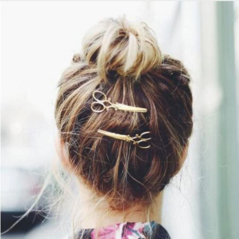 2016 Hot Hairpins Moda encantadora oro plata Metal tijeras pinzas de pelo para las mujeres accesorios de joyería pinzas de pelo t35
