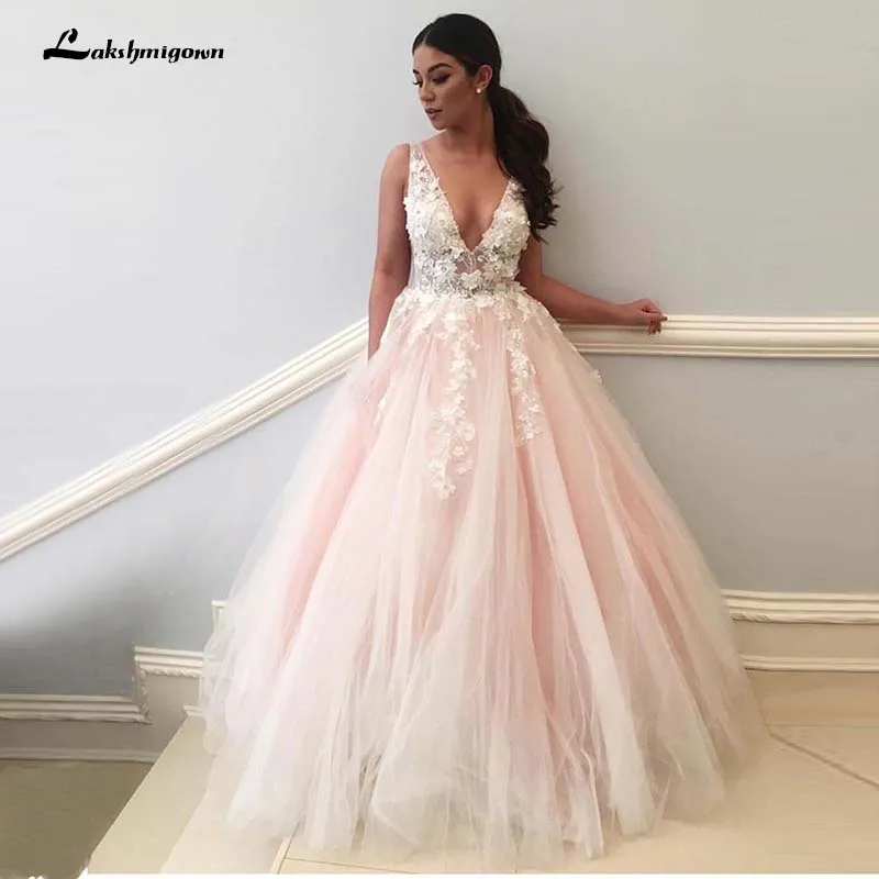 Light Pink Wedding Dresses V Neck 3D ...