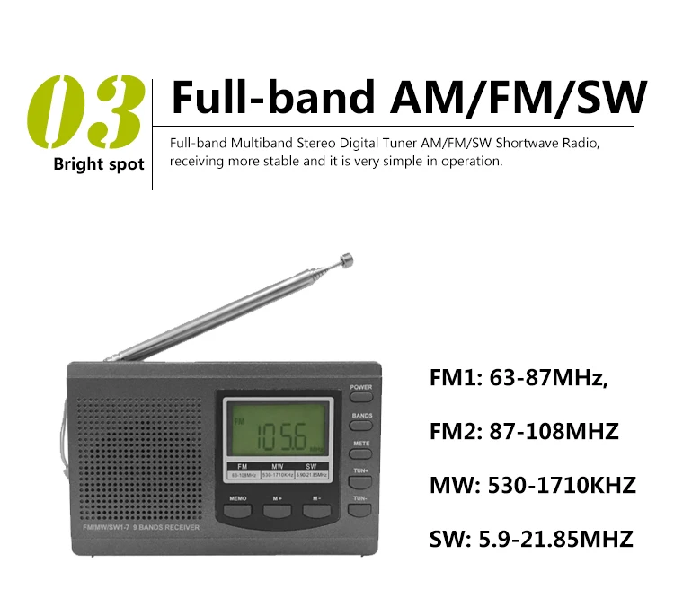 Coolvox CRD-310 портативный Полнодиапазонный FM/MW/SW многодиапазонный стерео цифровой тюнер коротковолновой радио REC внешняя антенна Встроенные часы