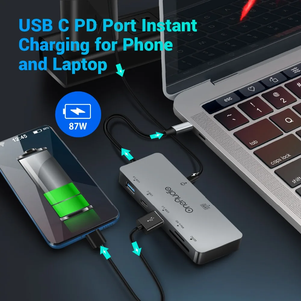 Oneodio 7/11 в 1 usb-хаб C концентратор USB Мульти USB 2,0 3,0 4K HDMI адаптер док-станция для MacBook Pro Аксессуары USB-C Тип C сплиттер