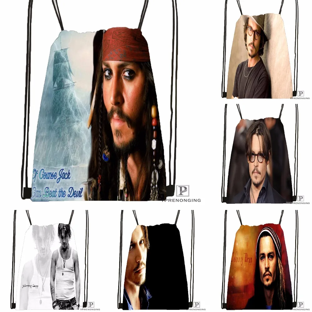 Custom Johnny Depp Drawstring Backpack Bag Cute Daypack Kids Satchel Black Back 31x40cm 180531 03 79