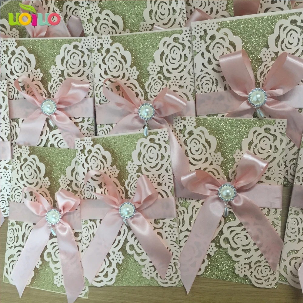 Индивидуальные DIY розы свадебные пригласительные открытки в блестящей бумаге