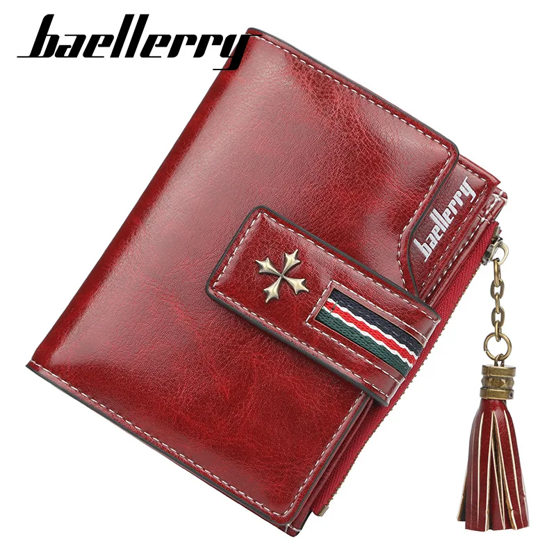

wallet women short Korean-style oil wax leather tassled female bag fashion multi card bit zipper purse