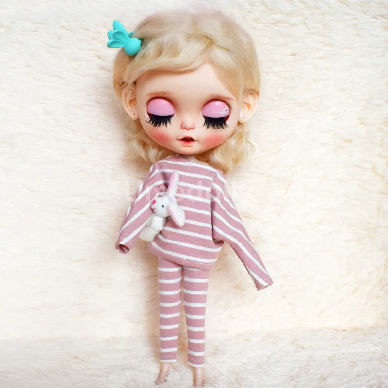 

Umedolly 1 Set Lovely 1/6 Doll's Long-sleeved Stripe Pajamas Pants Clothes for Blyth, Licca, Azone Doll Clothing Accessories