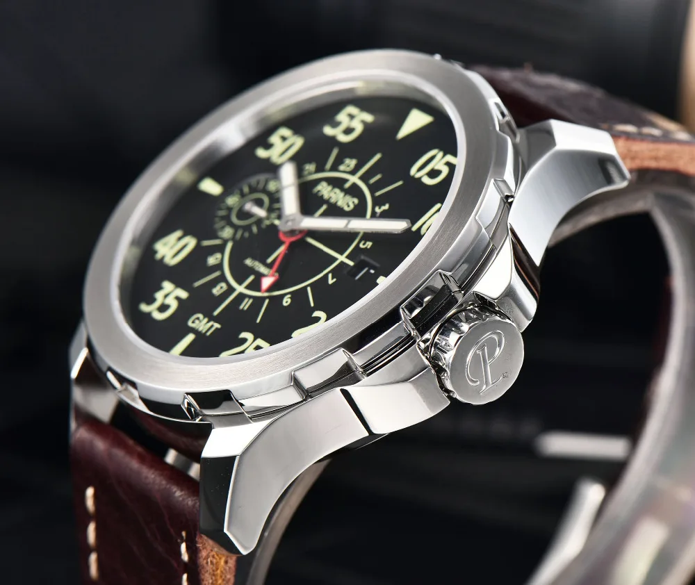 

Parnis 44mm Casual Mechanical Watch Tourbillon GMT Automatic Watch Waterproof Mechanical Wrist Watch Montre Homme