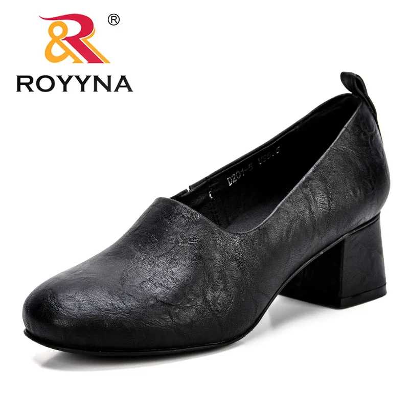 

ROYYNA New Classics Style Women Pumps Slip-On round Toe Feminimo Dress Shoes Square Heels Lady Office Shoes Fast Free Shipping
