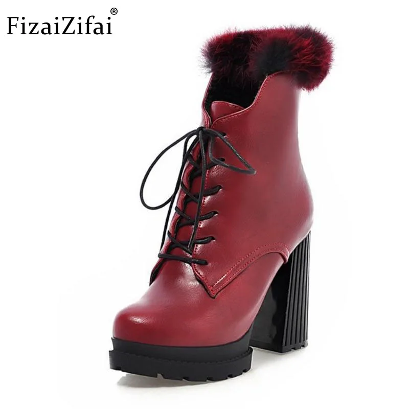 

Coolcept Women Half Short Boots Cross Strap High Heel Boots Warm Shoes Women Mid Calf Botas Lace Up Women Footwears Size 34-39