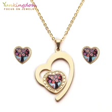 Yunkingdom, новинка, сердце, дерево, кристалл, нержавеющая сталь, турецкие Ювелирные наборы, подвеска, ожерелье, серьги для женщин UE0255