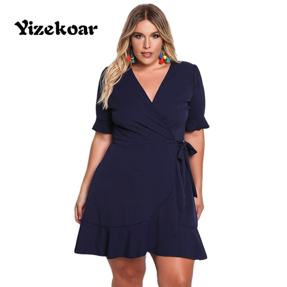 Yizekoar Dark Blue Ruffled XXL Fashion Autumn Mini Sexy Dresses Women ...