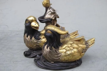 

China Royal 100% Pure Bronze 24K Gold Gild lotus flower mandarin duck statue