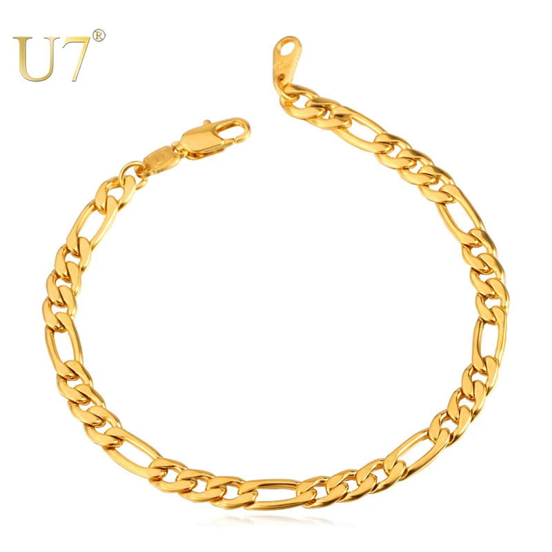 U7 Стальный Цепь Панцирь Браслет Для Мужчин Ювелирные Изделия Позолоченный