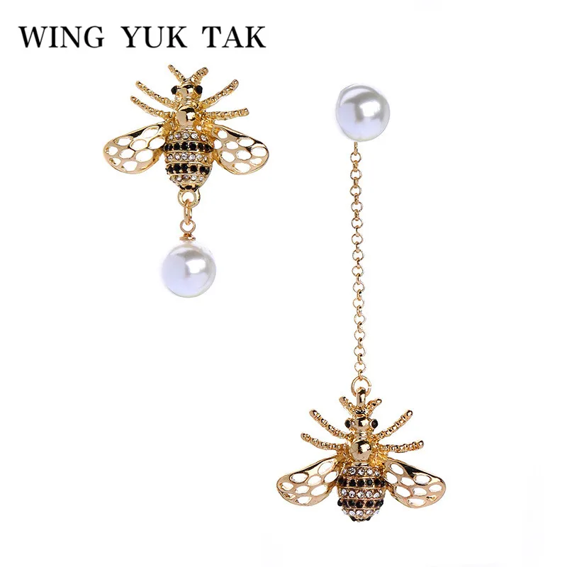 

wing yuk tak Insect Earings Fashion Charm Jewelry Gold Color Shining Classic Rhinestone Drop Dangle Earrings For Women