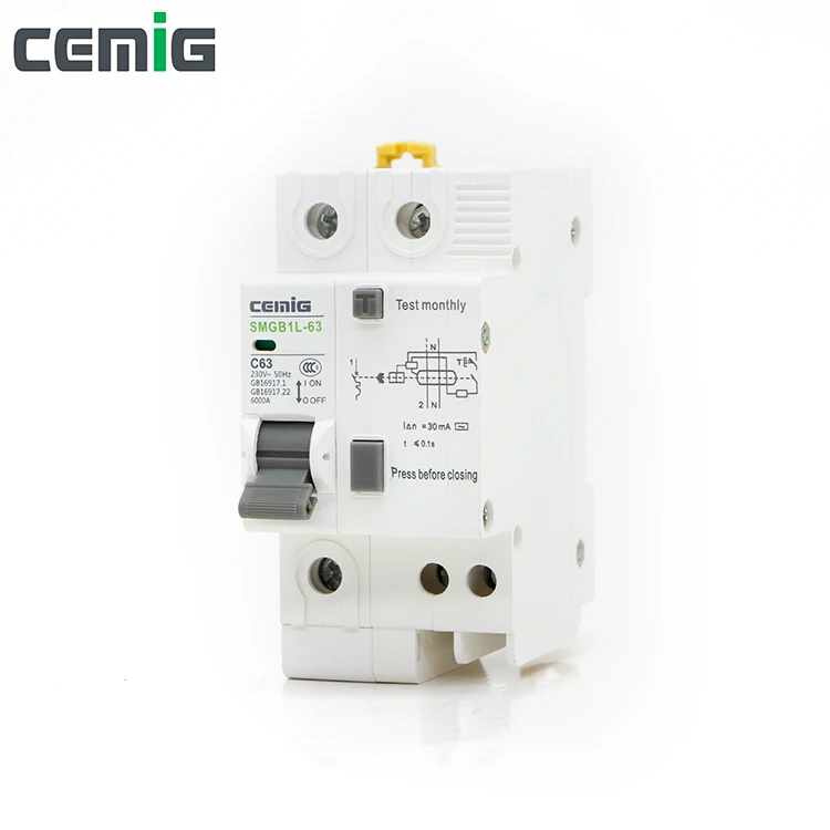

Cemig 1P+N RCBO Miniature Leakage Circuit Breaker MCB Phase Line+Neutral+Leakage Protection RCD SMGB1L-63 1P+N AC230V