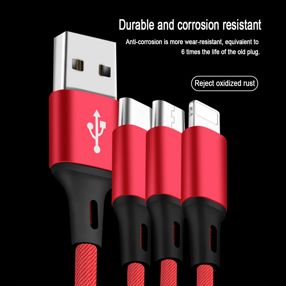 كابل يو اس بي 3 في 1 ل سامسونج Xiaomi فون XS ماكس XR X 8 8 P شحن شاحن المصغّر usb كابل ل الهاتف المحمول USB نوع-c كابل