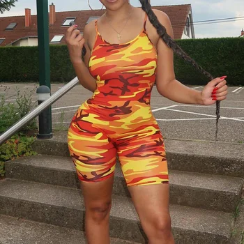 

Sexy Camouflage Print Strap Skinny Women Jumpsuit Summer Wrap Bodysuits Female Playsuit Overalls Party