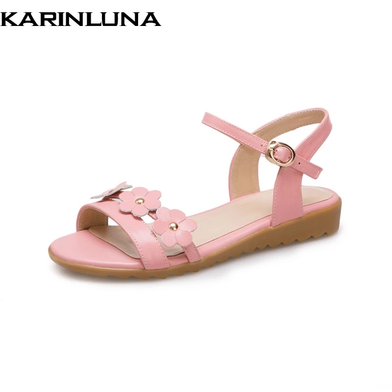 

KarinLuna 2018 women shoes top quality Genuine Leather Flower Shoes Woman Casual Comfortable Summer Sandals Big Size 31-39