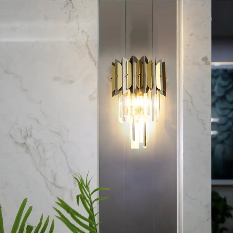 New black wall lamp stainless steel crystal wall decoration LED lamp for living room