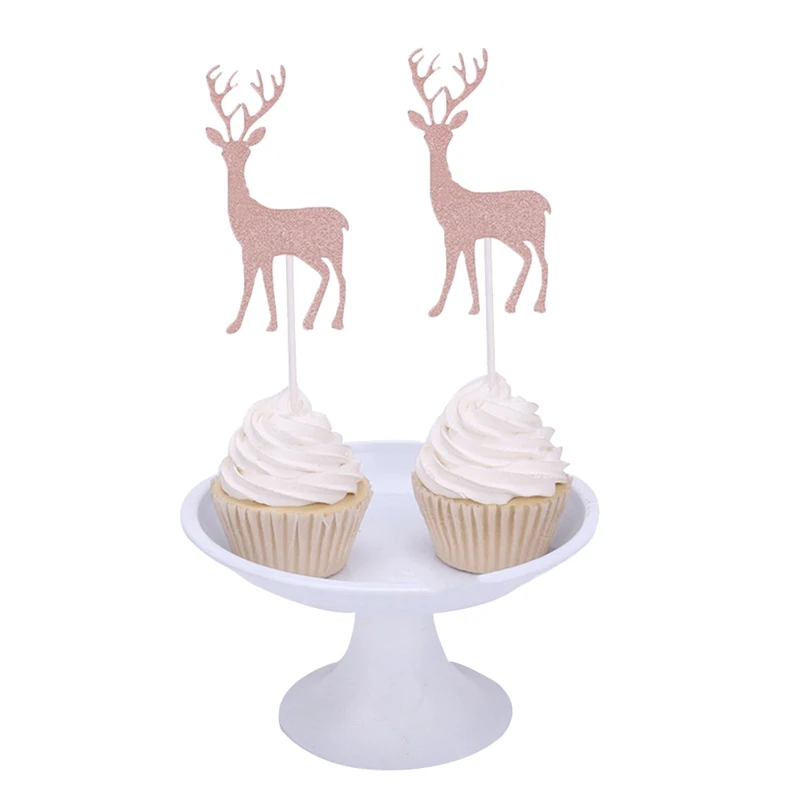 

10pcs Merry Christmas Cake Inserted Card Cupcake Picks Cupcake Topper Paper Christmas Elk Party Festive Deer Decor