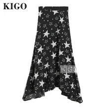 KIGO женская шифоновая юбка с принтом звезды Летняя Высокая талия нерегулярная юбка Женская Асимметричная юбка с принтом Jupe Femme юбки женские KB1664H