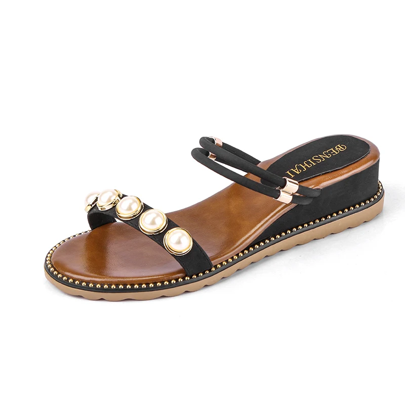 

Fashion Sandals Women Flip Flops Weaving Casual Beach Ankle Strap Female Sandal Low Heels Wedge comfortable string bead sandals