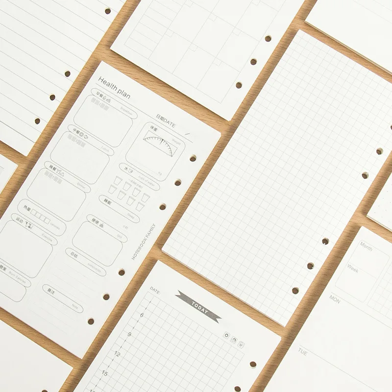

A5 A6 Simple pure color inside page for core month/weekly/diary plan/gird/blank 6 hole loose-leaf notebook refills DIY