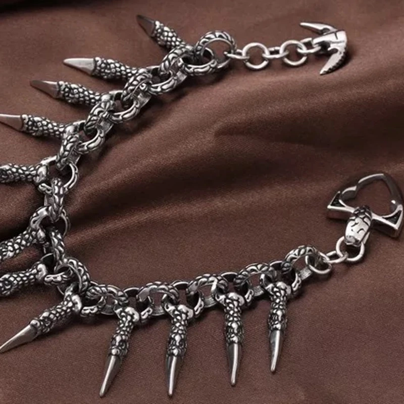2019 newest dragon nail design charms bracelets for men cool fashion heavy big rock roll dragon bracelets biker men party band (2)