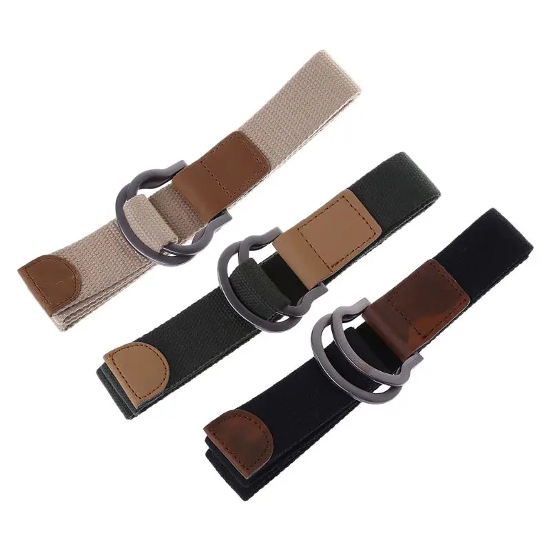 

Unisex Men Women Retro Canvas Breathable Alloy Double Ring Buckle Waist Belt Stretch Waistband