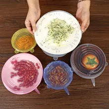 6 шт./партия, многоразовая силиконовая пищевая обертка, растягивающаяся Силиконовая Вакуумная обертка, s уплотнительная крышка, Saran wrap, уплотнительная крышка, крышка для кухни